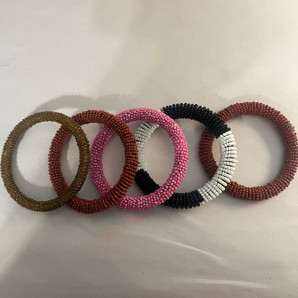 5 Native American Style Beaded Bangles Bracelets